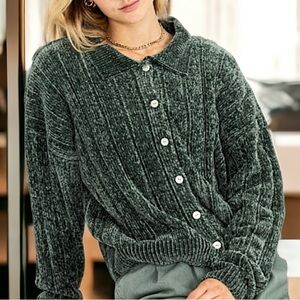 Double Zero Dark Sage Button-Up Cardigan